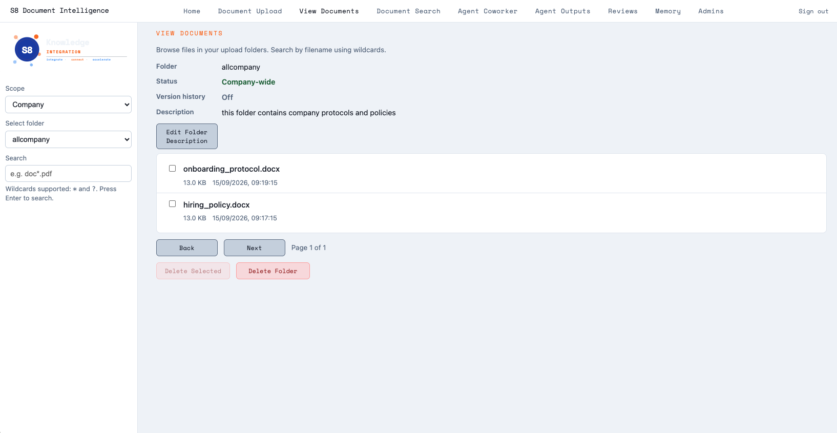 Company-wide folder listing visible to every user
